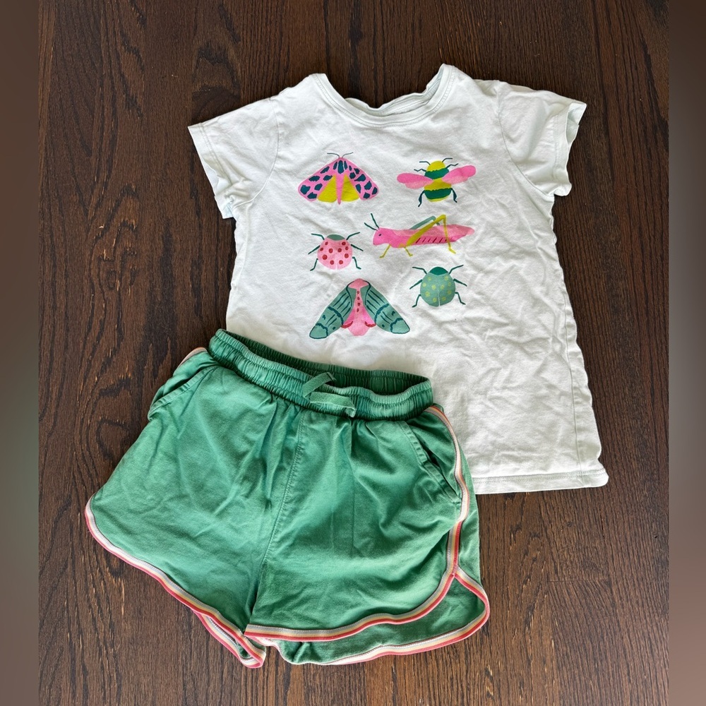 🌈🐞 Tea Collection Girls Outfit Set – Size 8 | Mint Bug Tee + Green Shorts